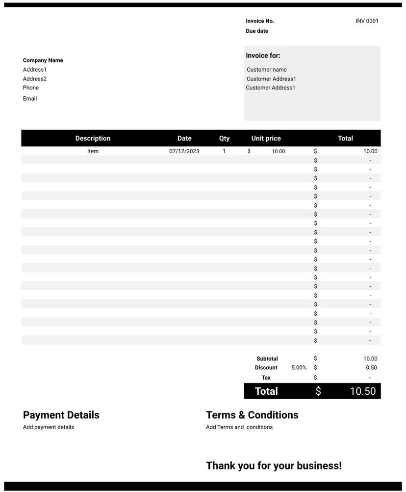 invoice template google sheet