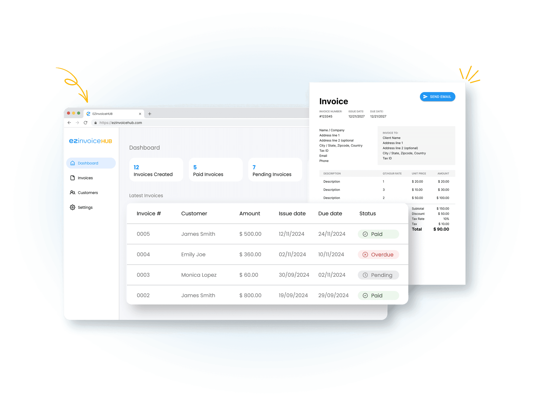 ezinvoicehub dashboard